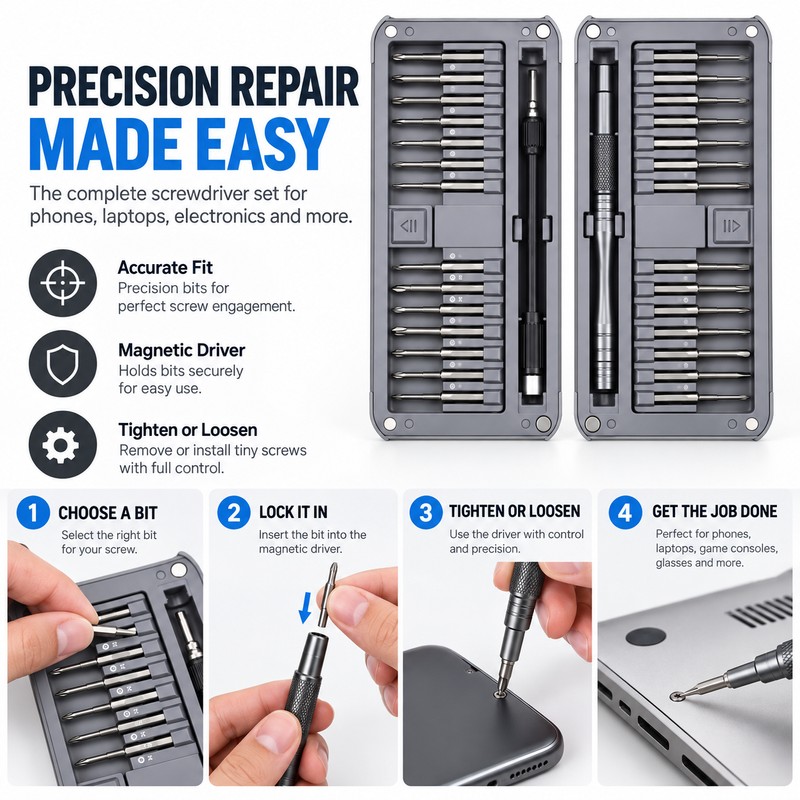 30-in-1 Precision Screwdriver Set for Electronics Repair – Extended Multi-Bit