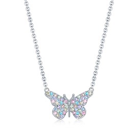 luomart Dainty Rainbow Butterfly Necklace Gifts for Girls Women,Dragonfly Bee Pendant Necklaces Jewelry Gift for Sister Mom Friends (Mix Butterfly)