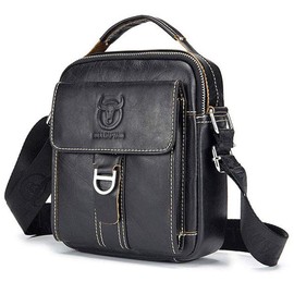 Herren Kleine Umhängetasche Echtleder Tasche Retro Leichte Crossbody Alltag Satchel Bag für Business Casual Sport Wandern Reisen Schwarz