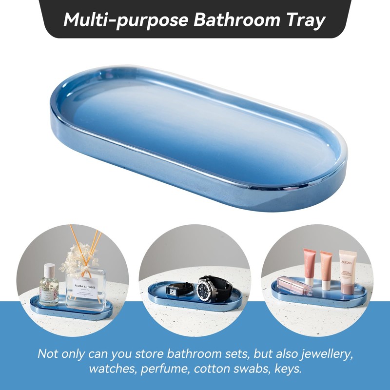 Ceramic Bathroom Accessories Set, 3pcs Blue Bathroom Soap Dispenser Sets