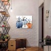 Fall Canvas Wall Art - Thanksgiving Blue Leaves Pumpkin White