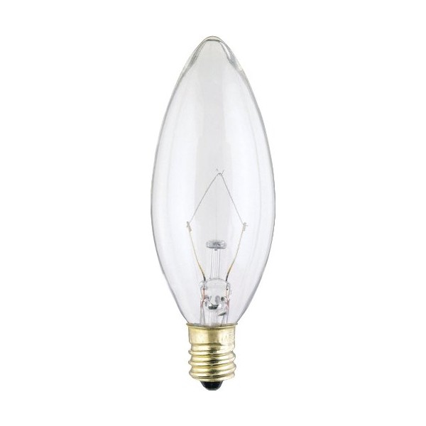 Satco Products Inc S3282 Torpedo Candelabra Base E12 Decorative Light Bulb, B9.5, 25-Watt, Clear (Pack of 25)