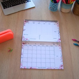 A4 Weekly and Monthly Planner Set, 21 x 29.7 cm, Premium Cover, Large Capacity up to 2 Years, No Date, Weekly Planner with Double Hardcover, 100 Pages, Monthly Planner for 25 Weeks, Ideal