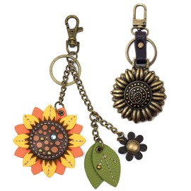 Chala Mini Purse Charm, Animal Key Fob for Chala Handbags (Mini Leather Sunflower + Metal Sunflower)