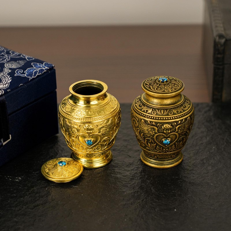 Premium Solid Brass Memorial Urn – Angel & Baroque Relief