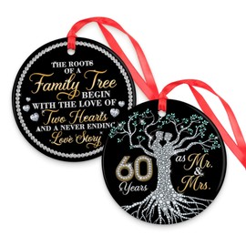 CEZII 60th Anniversary Wedding Gifts for Parents, Happy 60 Years Anniversary Wedding Ornament 2024 for Couple, Diamond Wedding Anniversary 60 Years as Mr & Mrs, Wedding Gift for Friends Husband Wife