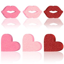 YiYa 6 Pcs Wooden Love Hearts Home Decorations Valentine Wood Tabletop Decor Love Ornaments Wooden Sign Pink, Light Pink Red House Decoration Gift for Home Shelf Kitchen Dining Party Decor