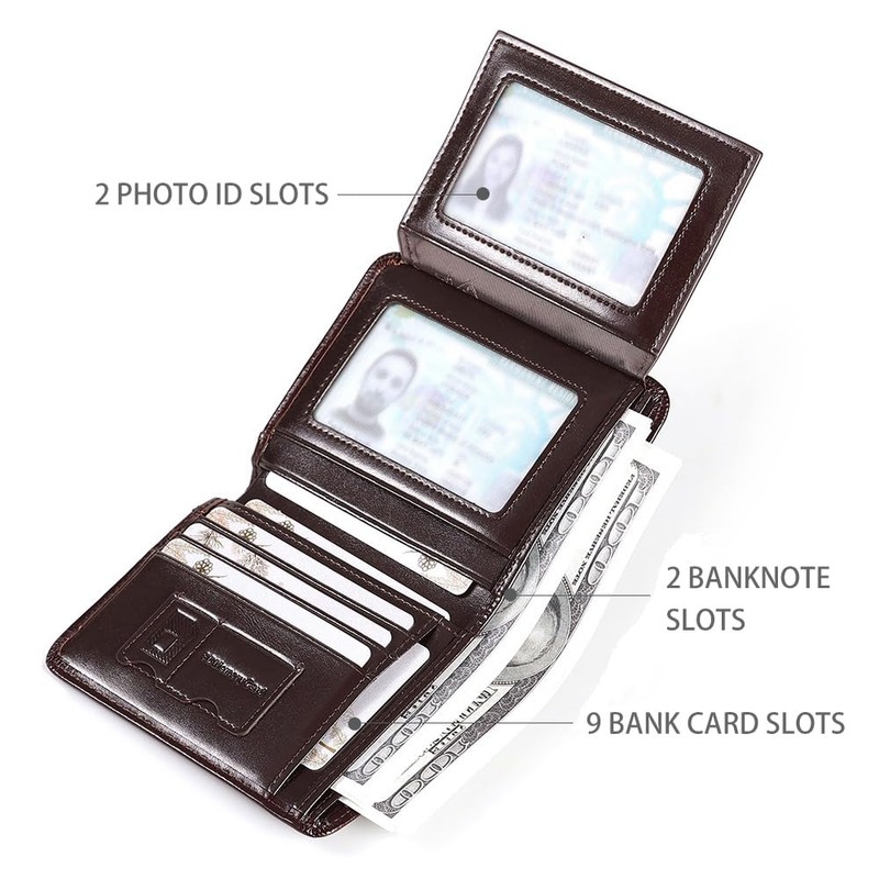 MANBANG Luxury Men Wallet Genuine Cow Leather Male RFID Trifold