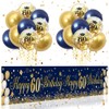 Navy Blue Gold 60th Birthday Banner, 18PCS Balloons, Outdoor Decor