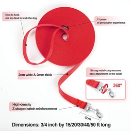 Siumouhoi Dog/Puppy Obedience Recall Training Agility Lead - 15ft 20ft 30ft 40ft 50ft Training Leash - Great for Play, Camping, or Backyard - Red 15ft (15Feet, Red)