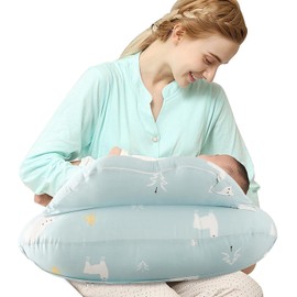 SHANNA Nursing Pillow Bottle Feeding Breastfeeding Pillow, Multifunctional Nursing Pillow with 100% Cotton Romvable Washable Cover Adjustable Waist Strap Support, Gifts for Pregnancy(White Bear)