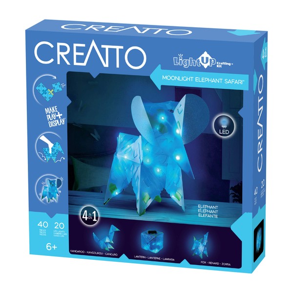 Thames & Kosmos Creatto Moonlight Elephant Safari | Light-Up Crafting Kit from Make Your Own Illuminated 3D Crafts, Décor & Lamp | Elephant, Fox, Kangaroo & Lantern | DIY Activity Kit & LED Lights