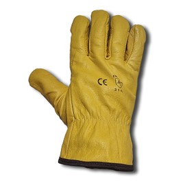 Premium Fleece Lined Yellow Leather Winter Thermal Cold Work Gloves PPE HGV Lorry, Gardening, Builders One Pair (Medium M 8)