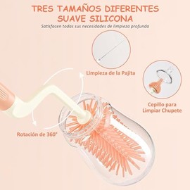 WADY Kit de Cepillos para Biberón, Cepillos de Limpieza para Botellas, Incluye Cepillo de Silicona para Biberones, Estante de Secado, Cepillo para Pezones, Cepillo Limpiador de Pajitas
