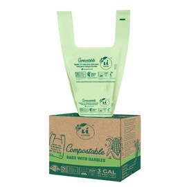 UNNI Compostable T-Shirt Bags with Handle-Tie, 3 Gallon, 11.35 Liter, 200 Count, 0.68 Mil, Small Kitchen Food Scrap Waste Bags, ASTM D6400, US BPI, CMA and OK compost HOME Certified, San Francisco