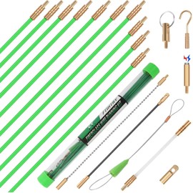 FTIHTRY 14FT Fiberglass Running Electrical Wire Glow Rods Wire Pulling with 8 Different Attachments, Fish Rods Electrical Kit and Fish Tape Wire Puller