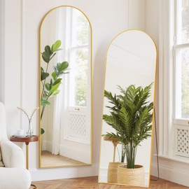 Mirror Full Length 64"x21" Arched Floor Mirror with Stand, Aluminum Alloy Frame & Shatterproof Glass Full Body Mirror, Freestanding Hanging or Leaning Wall Mirrors for Bedroom Closet Living Room