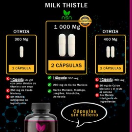 NSN Milk Thistle con Cardo Mariano Moringa Jengibre Alcachofa Achicoria Antioxidante Higado Graso 120 Cápsulas 60 Dias