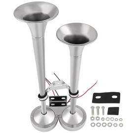 Ineedup Dual Trumpet 150dB Electric Train Car Air Horn for 12V Cars Trucks Trains Boats RVs Silver
