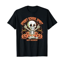 Spooky School Spirit Skeleton Cats Pumpkins for Kids Teacher T-Shirt