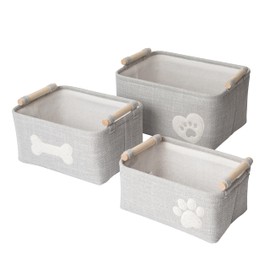 RGI Home Set of 3 Dog Toy Storage Baskets – Curved Rectangular Twill Baskets for Pet and Household Storage and Organizing, Multi-Sized, Gray with White Sherpa Designs