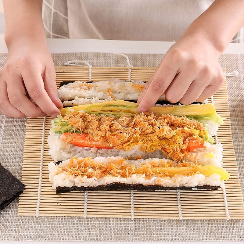 2 Pcs Sushi Mat, 9.5 x 9.5 Inch Natural Sushi