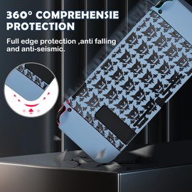 DLseego Protective Case Compatible with Switch Model,Soft Touch Slim Cover Shell with 2PCS Thumb Grip Caps and Elf Balls Charm,Shock Absorption and Anti-scratch,Grey Ghost