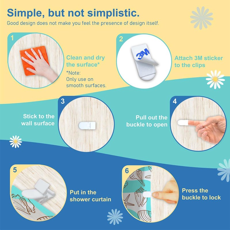 Kingwee Thumb Shower Curtain Clips, Shower Splash Guard Holders, Bathtub