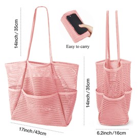Tefedpot Beach bags for women, mesh beach bag, large beach bag (A-Pink)