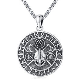 Collar Vikingo para Hombres Mujeres Joyas Nórdicas Odin Nordic Rune Collares Sterling Silver 925 Celtic Knot Valknut Battle Axe Thor Stormbreaker Pendant