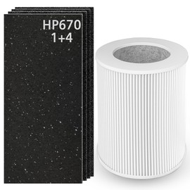 Ecofort HP670 Replacement Filter Compatible with Hunter HP670 Large Tower True Air Cleaner Purifier, Compare to Part# H-HF670-VP, 1 x Premium Filter + 4 x Activated Carbon Filters