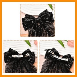 Blue and Black Sequin Hair Bow Clips Ponytail Holder Large Bow-Knot Hair Barrettes Princess Hair Accessories Costume for Women Girls Glitter Birthday Party Hair Bow Cosplay Headpiece 2Pcs