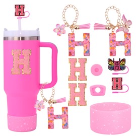 Liangang Cup Accessories Set, 9 Pieces, Compatible with 30-40 oz Cups, Pink, Includes Straw Cover, Boot, Stopper, Handle Charms (H)