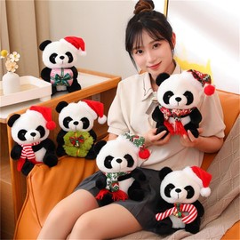 Champracer Panda Cuddly Toy, Cuddly Soft Cartoon Panda with Christmas Hat, Christmas Panda Plush Doll, Gift for Children, Girls and Boys (25 cm, F)