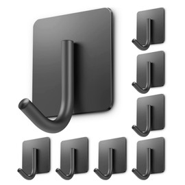 xdgeLoad Adhesive Hooks, Towel Hooks 8 Pack Heavy Duty Adhesive Hooks, Towel Hooks for Bathroom Kitchen Bedroom, Stainless Steel Hook for Hanging - Matte Dark Gray