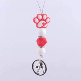 Phamines Silicone Bead Dog Paw Keychain Lanyard,ID Badge Holder,Cute Breakaway Neck Lanyards Claw Keyring for Women (Red)