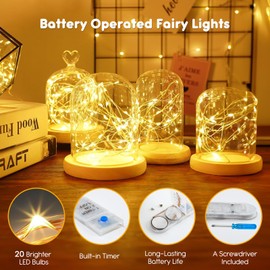 Minetom 6 Pack Fairy Lights Battery Operated String Lights with Timer - 7ft 20 LED Waterproof Silver Wire Firefly Lights Waterproof for DIY Crafts Wedding Décor Table Centerpieces Mason Jars Party