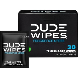 DUDE Wipes – On-The-Go Flushable Wipes, 30 Wipes, Unscented, Extra-Large
