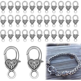 jewelry charms heart necklace 50pcs Tibetan Style Heart Lobster Claw Clasps, Antique Silver Large Heart Jewelry Clasps Chain Connector for DIY Necklace Bracelet Making