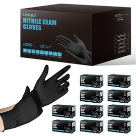 UYKKE Heavy Duty 6mil Black Nitrile Gloves Ultra Strong Cleaning Gloves, Powder & Latex Free Disposable Gloves Food Prep Mechanic Tattoo (Black-1000pcs(Anti-slip fingers), Large)