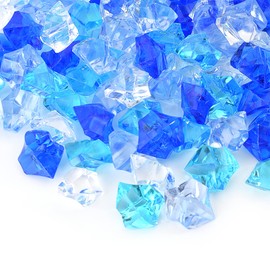 HUIANER 100PCS 1Inch Fake Ice Rocks, Mixed Color Acrylic Crushed Ice Cubes Crystals Treasure Gems for Table Scatters Vase Filler Home Decoration (Dark Blue, Sky Blue, Light Blue and Transparent)
