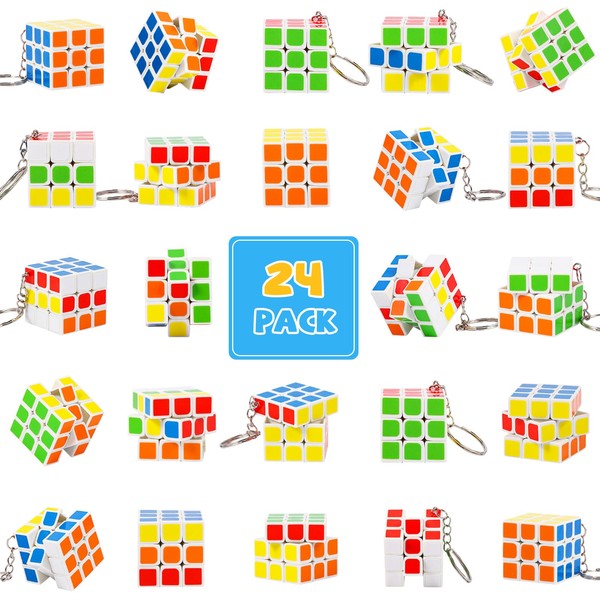 ASONA 24 Pcs Mini Cubes Bulk with Keychain, Puzzle Cubes,