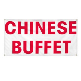 Vinyl Banner Multiple Sizes Chinese Buffet Advertising Printing A Restaurant & Food Outdoor Weatherproof Industrial Yard Signs White 4 Grommets 12x30Inches
