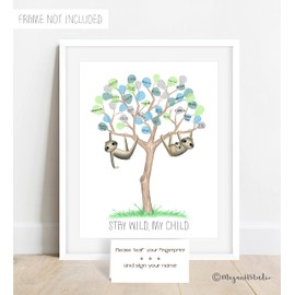 Sloth Baby Shower Fingerprint Tree, Sloth Themed Nursery Decor Thumbprint Tree