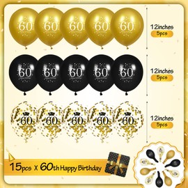 50th Birthday Balloons, 15Pcs Black Gold Happy 50th Birthday Balloons, Black Gold 50th Birthday Party Decorations Balloons for Men Women 50th Birthday Decoration Supplies 12 inch