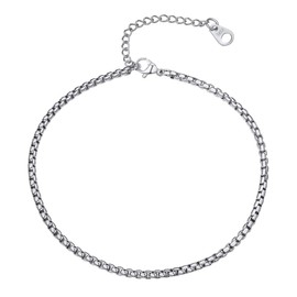 U7 Women Girls Ankle Bracelet Stainless Steel 3mm Box Chain Link Anklets Adjustable 25-30CM