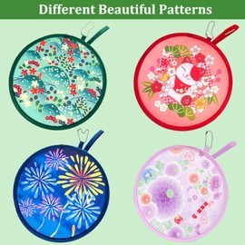 MXY Foldable Fan Summer Handheld Fan Round Folding Hand Fan for Personal Daily Use, Decoration, Wedding, Party Decor, Dancing, Performance, 4 Different Patterns