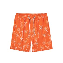 CALBOUNT Boys' Swimming Shorts Printed Quick Dry Swim Shorts with Inner Shorts, orange cocoa, 158 - 164