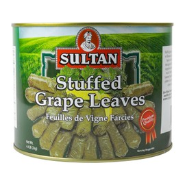 Sultan Vegetarian Stuffed Grape Leaves – Halal Mediterranean-Style Dolmas – Hand-Rolled, Pre-Cooked Canned Food – Rice & Herb Filling – Ready to Eat Hot or Cold – Perfect for Mezze, 4.4lb