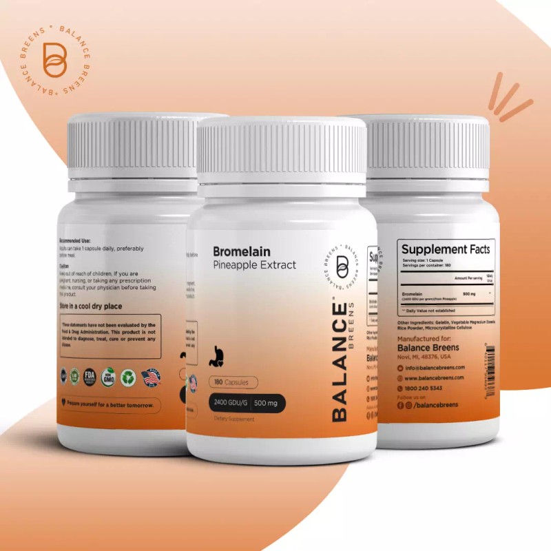Balance Breens Bromelain 500mg, 180 Capsules - Pineapple Extract